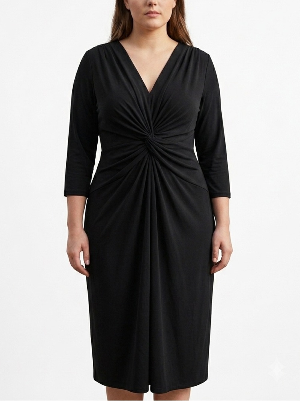 NWT Elementz Woman Black Twist-Front V-Neck 3/4 Sleeve Dress 1X